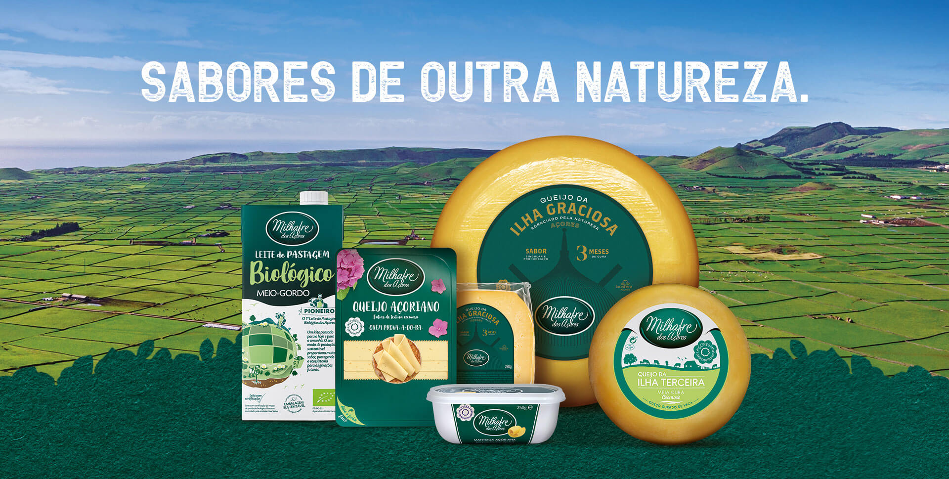 Gama de produtos Milhafre: leites, queijos, manteiga